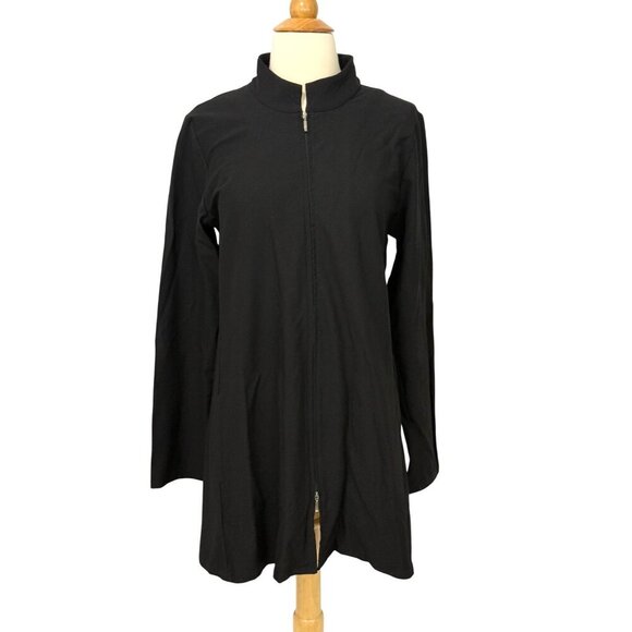 Eileen Fisher System Crepe Knit Mandarin Collar Two-Way Zipper Longline Jacket M - Picture 1 of 10